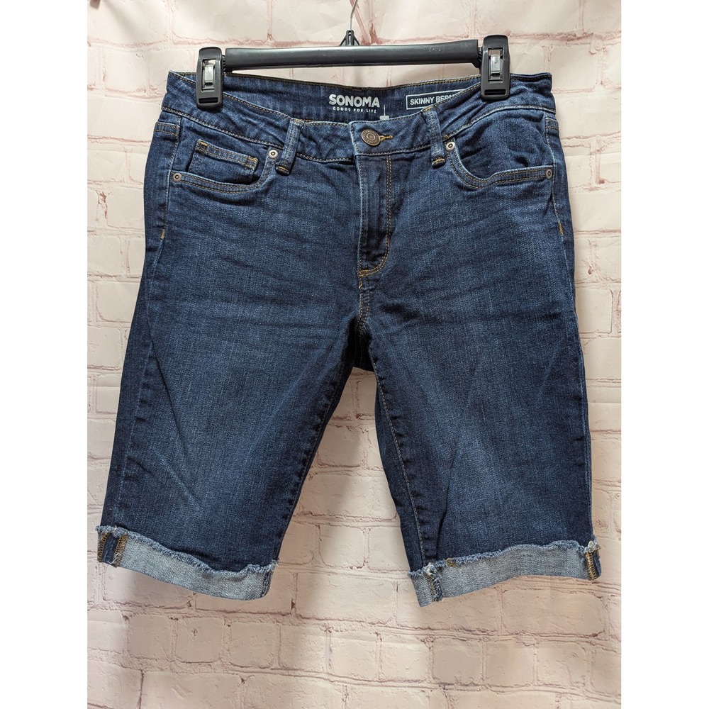 Sonoma Goods For Life Women's 6 Dark Wash Skinny Bermuda Denim Cuffed Shorts